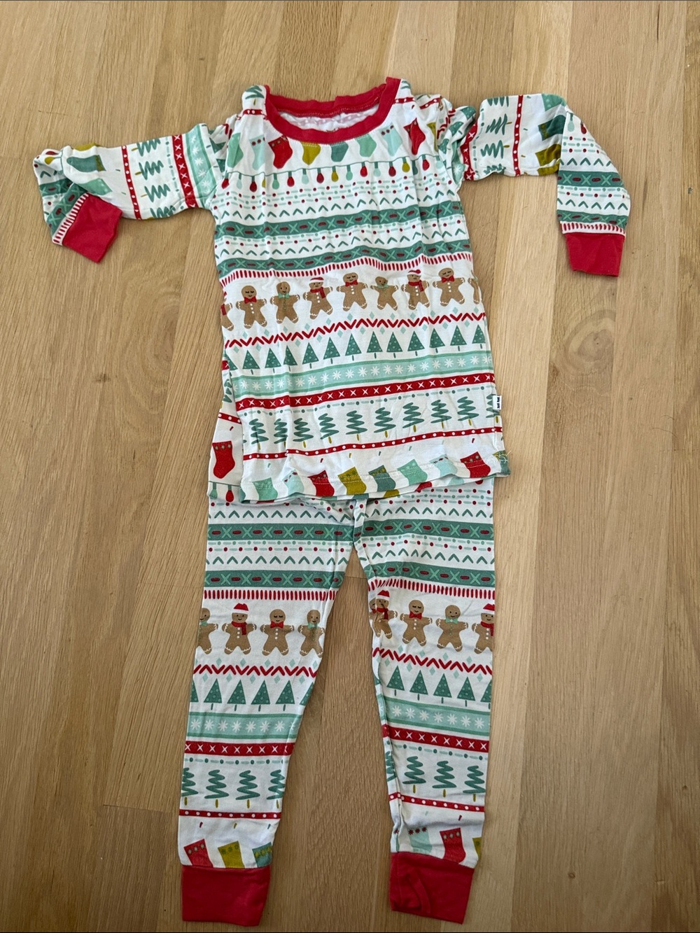 Little Sleepies Holiday Gingerbread Print Pajama Set - Red & Green Size 3